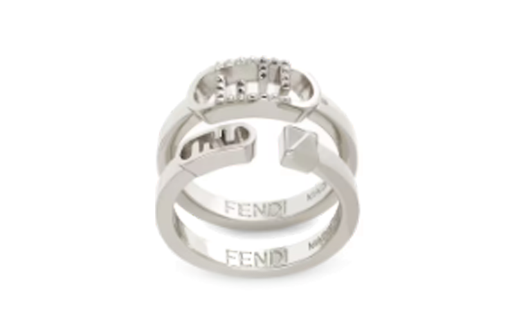 (Women) FENDI O'Lock Silver Ring with Small Diamond Studs for Women. 8AK315B08F0TH0