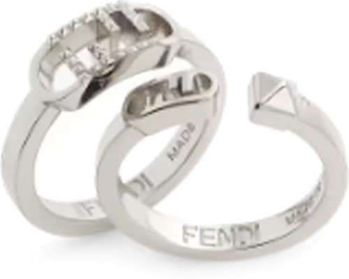 (W) 芬迪O''Lock银戒指搭配女性小钻装饰。 8AK315B08F0TH0 Lookbook (W) 芬迪O''Lock银戒指搭配女性小钻装饰。 8AK315B08F0TH0