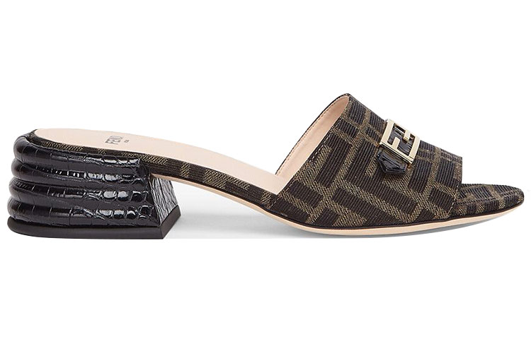 Order (W) Fendi Promenade Mules à Talons ''Brown Logo Tape'' 8R7088ABOEF0VAV