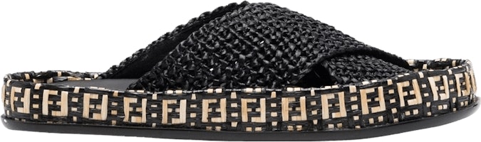 (Women) Fendi Raffia Slides 'Black Natural' 8X8085-AEH0-F1C4G (Women) Fendi Raffia Slides 'Black Natural' 8X8085-AEH0-F1C4G