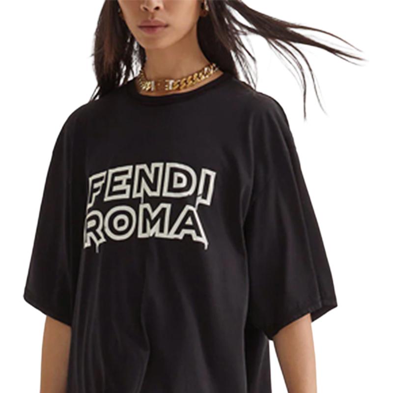 Details for (W) FENDI Roma膠囊系列SS23黑色字母印花休閒T恤 FS7934AMGUF1K1W