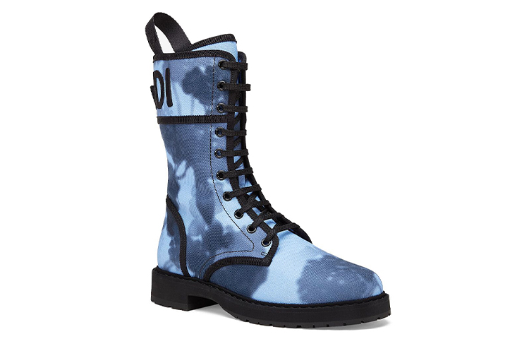 Order FENDI 經典標誌 帆布機車靴 女款 淺藍色