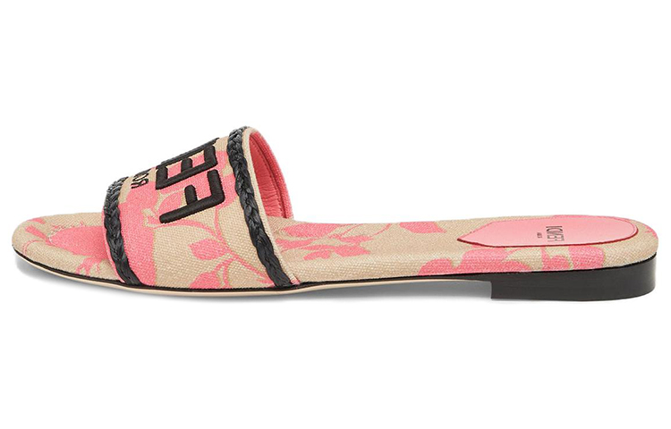 (Women) Fendi Signature Canvas Open-Toe Wide-Strap Embroidered Slide 'Pink' 8R8092AN7MF1KOU