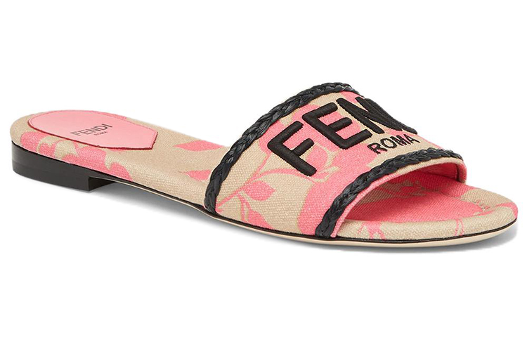 (W) Fendi Signature Canvas Open-Toe Wide-Strap Embroidered Slide 'Pink' 圖 2