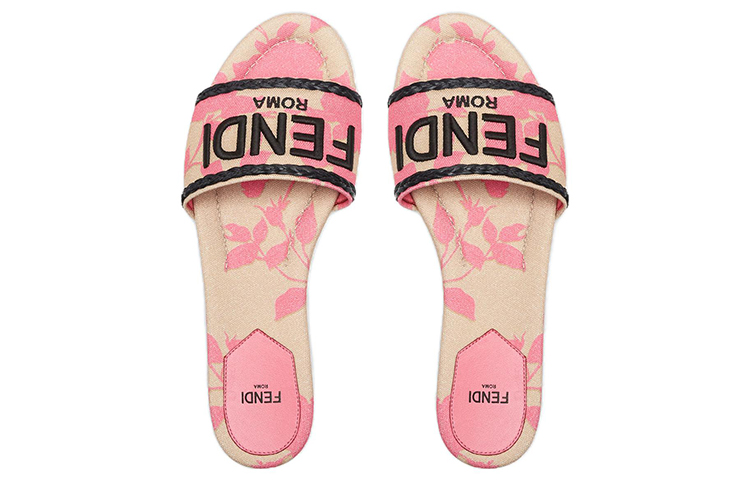 (W) Fendi Signature Canvas Open-Toe Wide-Strap Embroidered Slide 'Pink' 圖 3