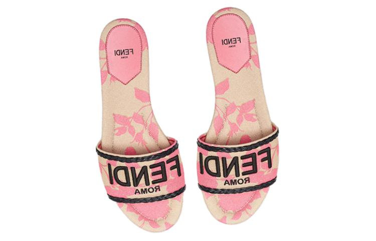 (W) Fendi Signature Canvas Open-Toe Wide-Strap Embroidered Slide 'Pink' 圖 4