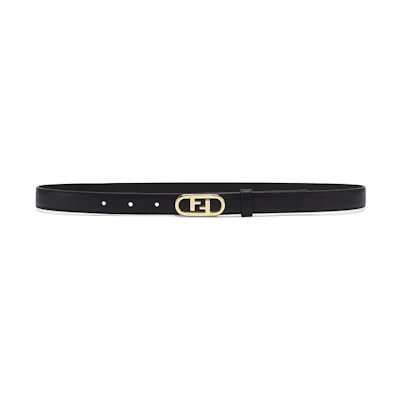 (Women) FENDI Smooth Buckle Gold Double F Black Leather Belt Women 2cm 8C0652AAIWF0KUR
