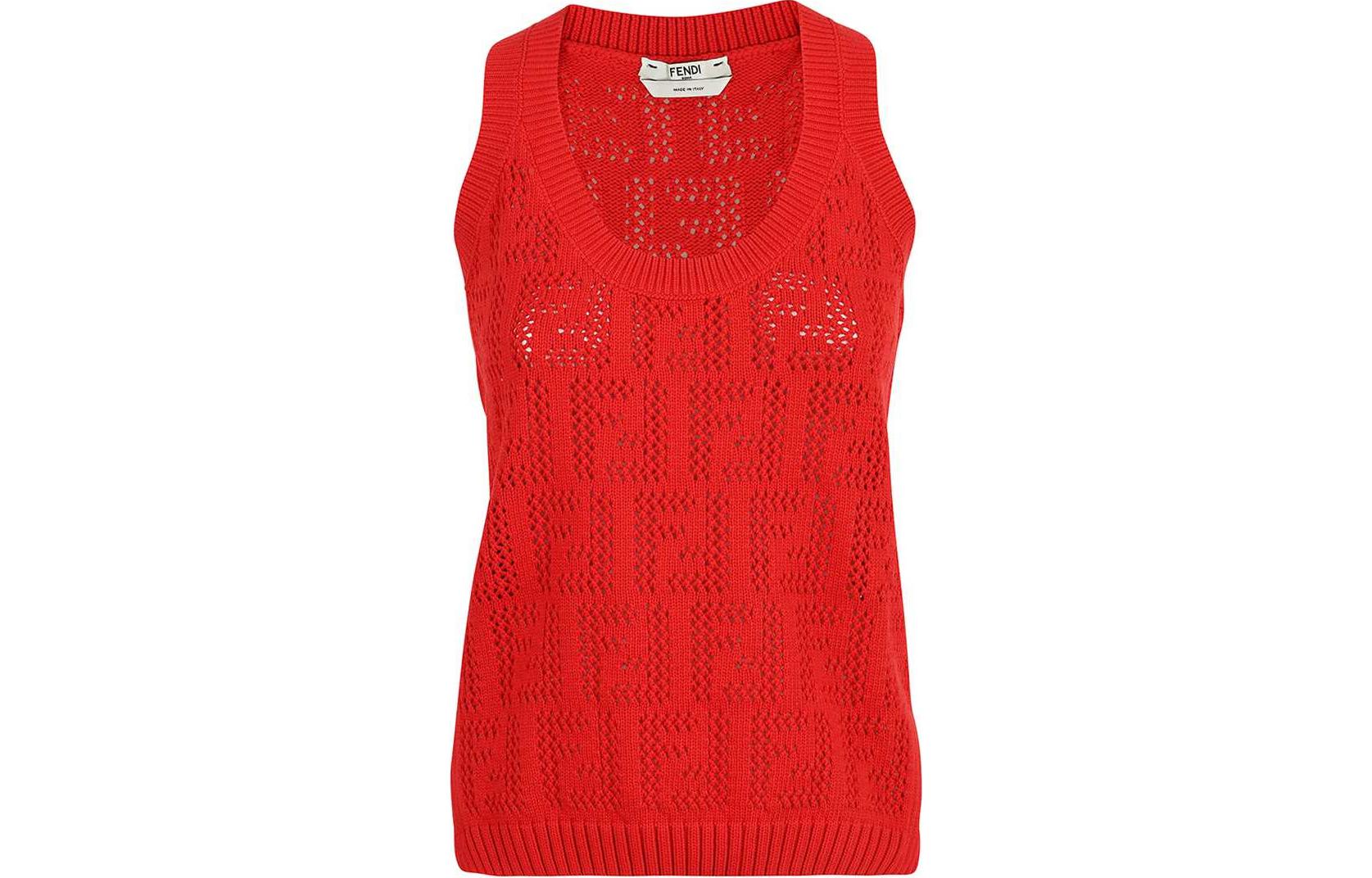 (Women) FENDI Solid Color Eyelet Knit Tank Top Red . FZK654AF4TF1DOO