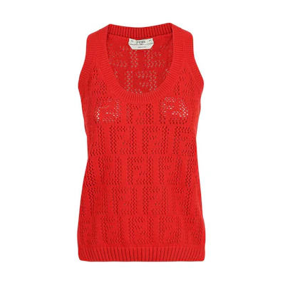 (Women) FENDI Solid Color Eyelet Knit Tank Top Red . FZK654AF4TF1DOO