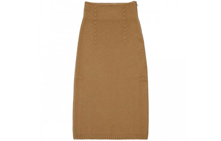 Lookbook (W) FENDI Falda Media de Punto Color Sólido en Caqui. FZQ642AHE6F1ENR