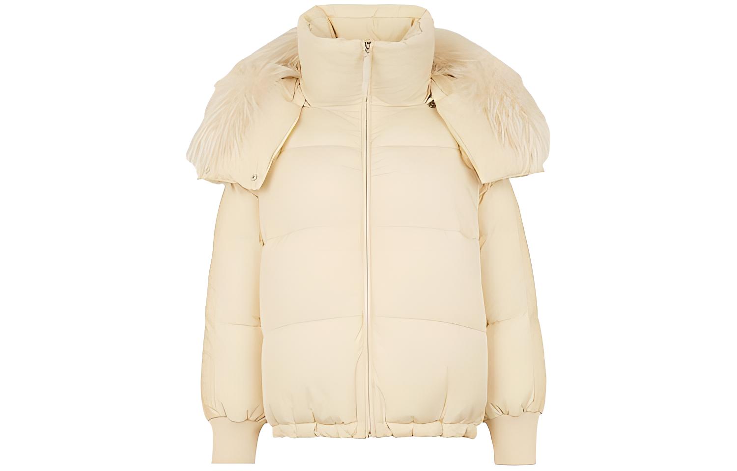 (Women) FENDI Solid Color Zipper Hooded Down Jacket Cream Color. FAA439AGMJF10RM