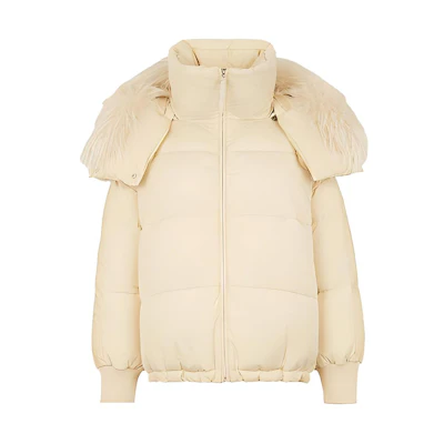 (Women) FENDI Solid Color Zipper Hooded Down Jacket Cream Color. FAA439AGMJF10RM