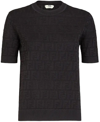 (W) FENDI SS21 Baju-T Hitam Rajut dengan Cetakan Logo FF. FZY934-ABWQF0GME Order (W) FENDI SS21 Baju-T Hitam Rajut dengan Cetakan Logo FF. FZY934-ABWQF0GME