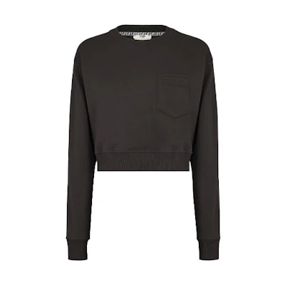 (Women) FENDI SS21 Black Solid Short Knit Sweatshirt FS7427AFLBF0GME