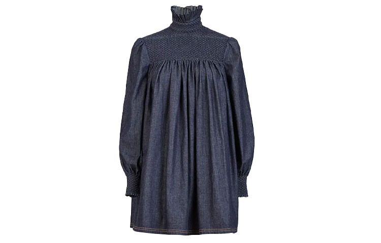 (Women) FENDI SS21 Blue Cotton Long-Sleeve Dress. FLD529AC5JF1BGW