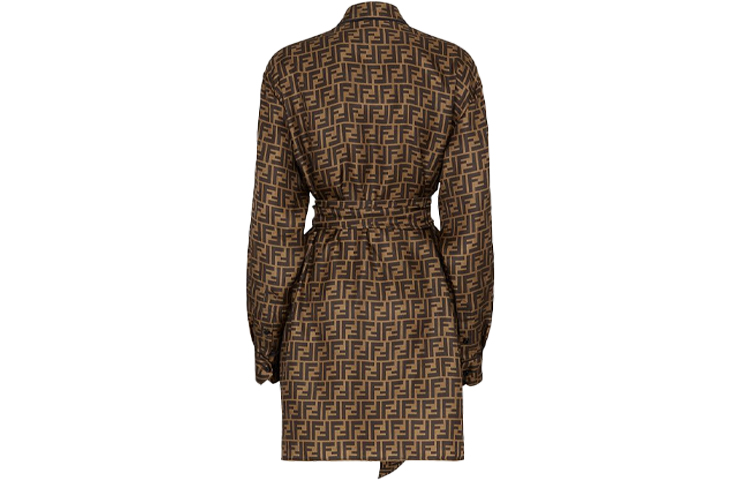 Lookbook (W) 芬迪2021春夏系列棕色斜纹布长袖连衣裙。 FDB613A8G3F1440