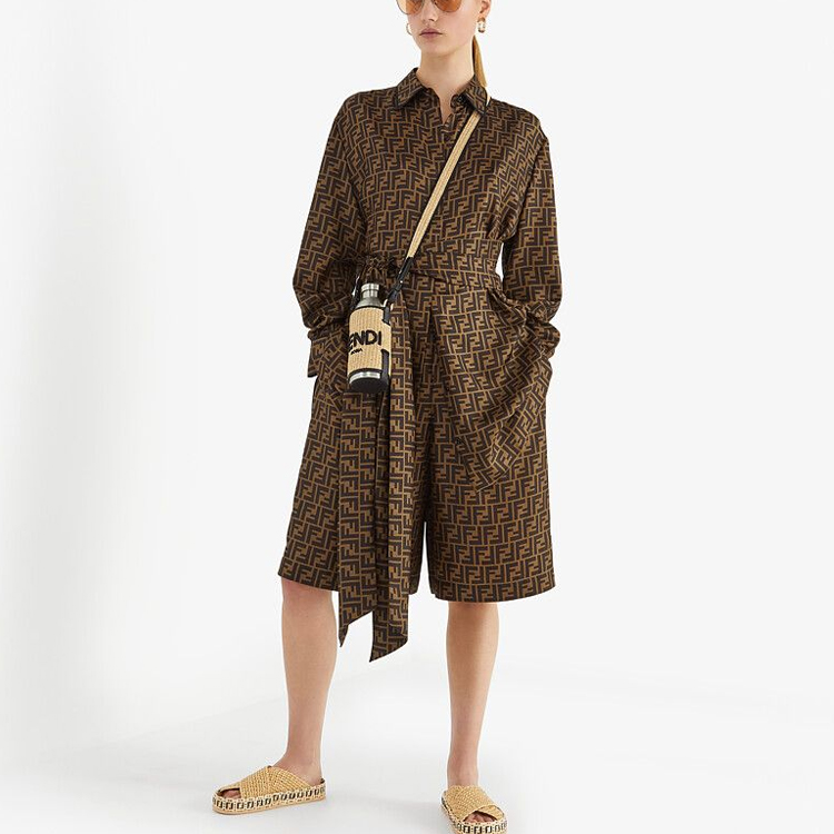Purchase (W) 芬迪2021春夏系列棕色斜纹布长袖连衣裙。 FDB613A8G3F1440
