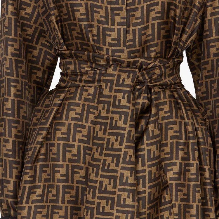 Details for (W) 芬迪2021春夏系列棕色斜纹布长袖连衣裙。 FDB613A8G3F1440
