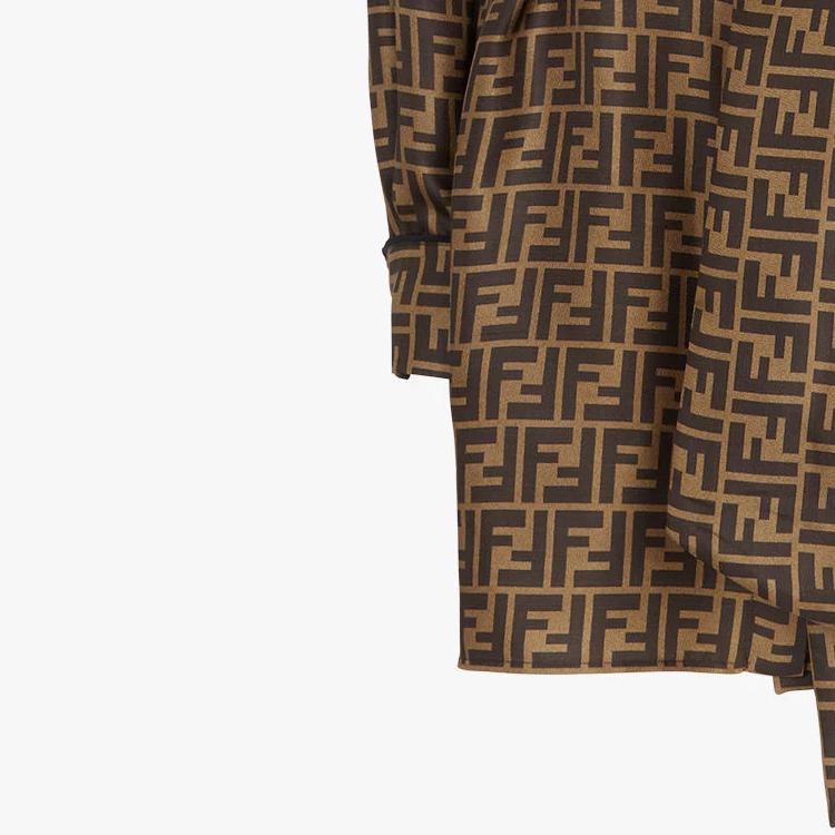 Sizing (W) 芬迪2021春夏系列棕色斜纹布长袖连衣裙。 FDB613A8G3F1440