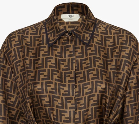 (Women) FENDI SS21 Brown Twill Long-Sleeve Dress. FDB613A8G3F1440 1