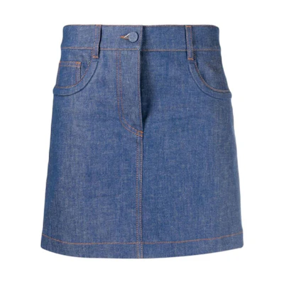 (Women) FENDI SS21 Embossed Logo Denim A-Line Skirt for Women - Blue FLQ540AF73F0HUY