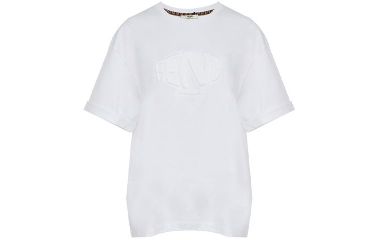 (Women) FENDI SS21 Loose Fit Letter Pattern Short Sleeve T-Shirt White FS7375AG78F0ZNM