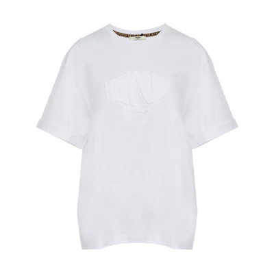 (Women) FENDI SS21 Loose Fit Letter Pattern Short Sleeve T-Shirt White FS7375AG78F0ZNM