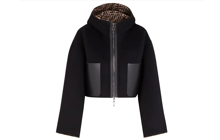 (Women) FENDI SS21 Reversible Hooded Wool Jacket with Pockets Black. FJ6993A5HDF0GME