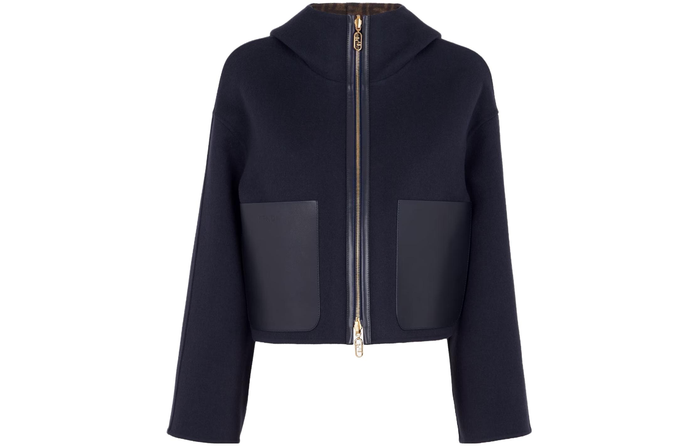 Details for (W) FENDI SS21黑色可翻转连帽羊毛夹克带口袋。 FJ6993A5HDF0GME