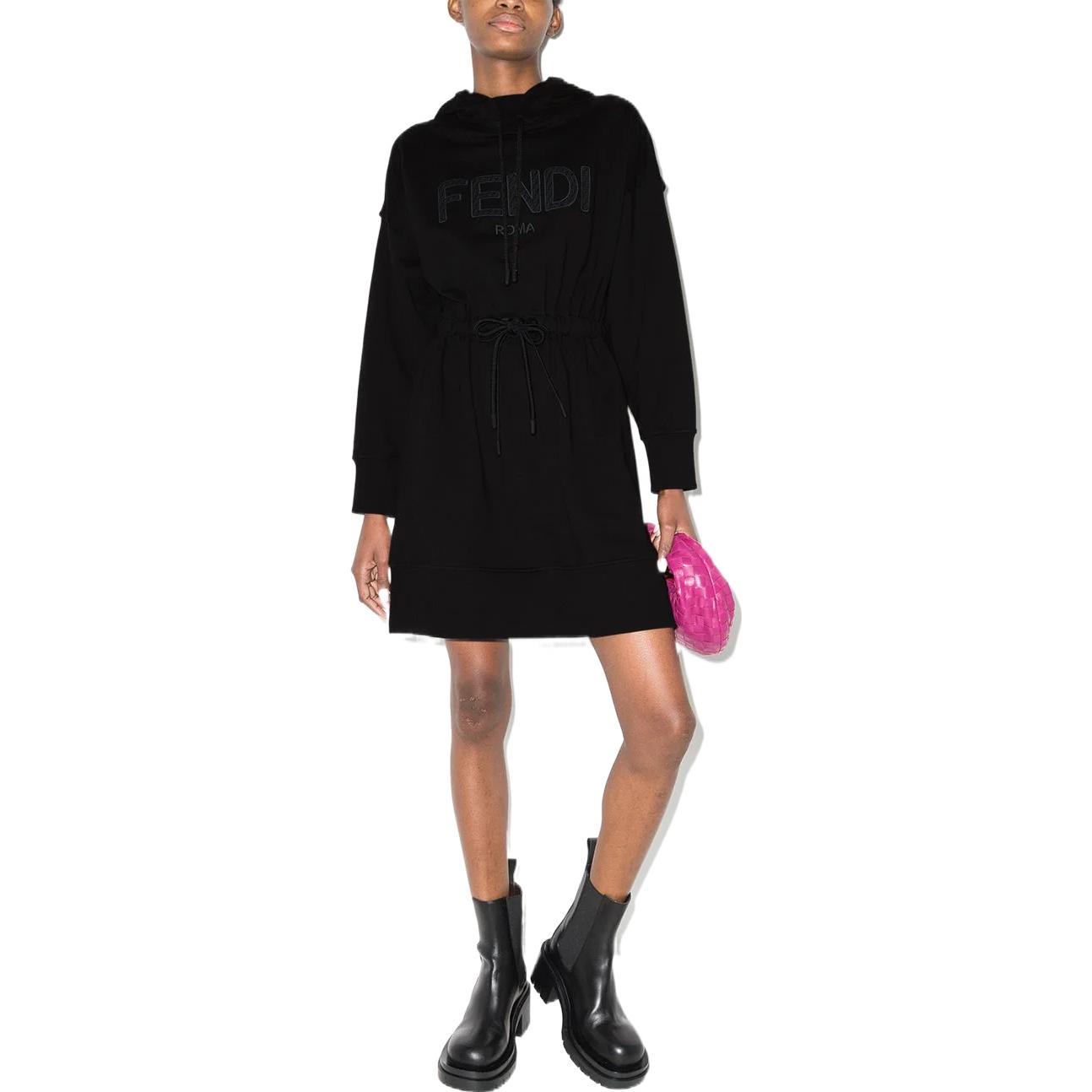 Lookbook (W) FENDI SS22 黑色印花连帽长袖连衣裙. FS7462AHLDF0GME