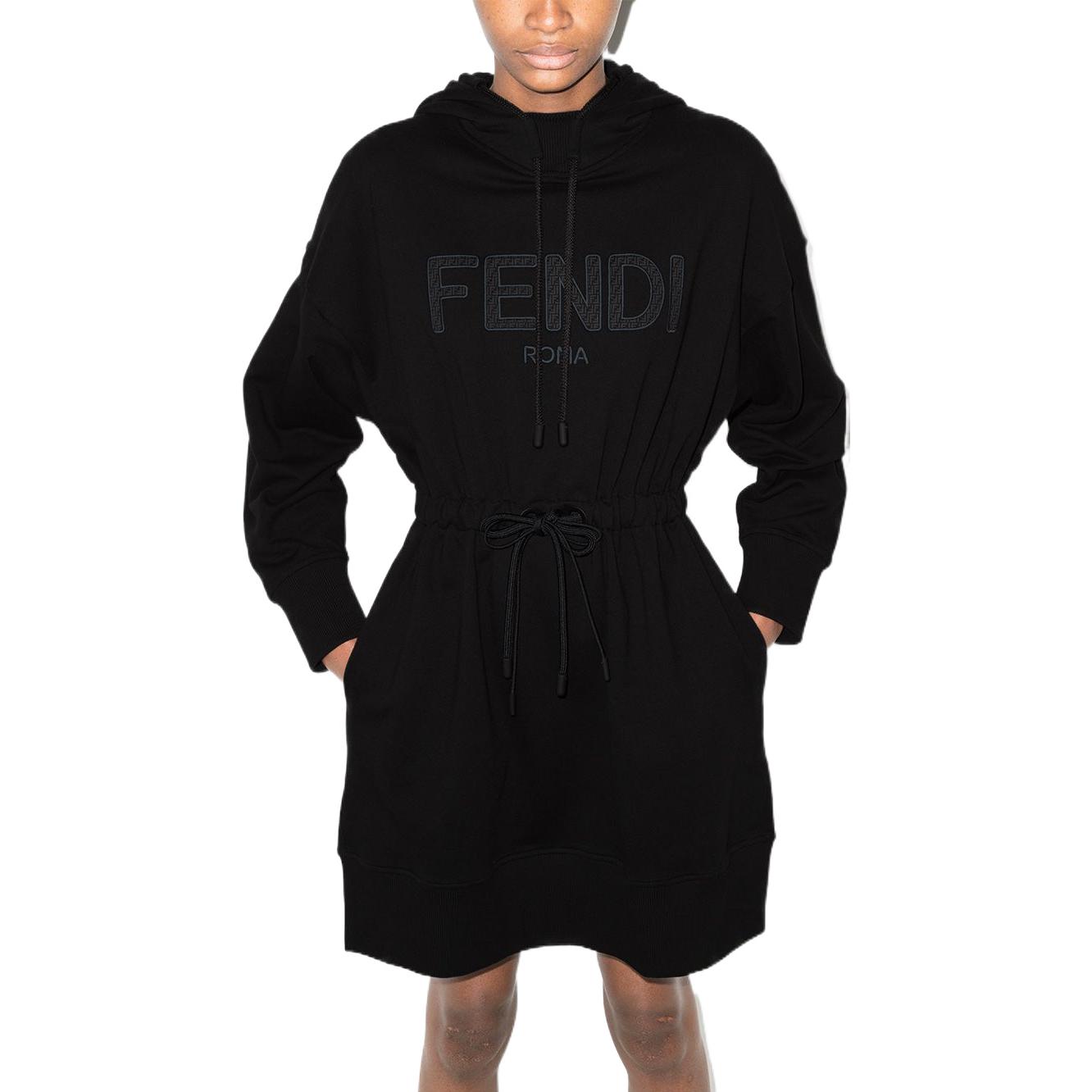 Shop (W) FENDI SS22 黑色印花连帽长袖连衣裙. FS7462AHLDF0GME