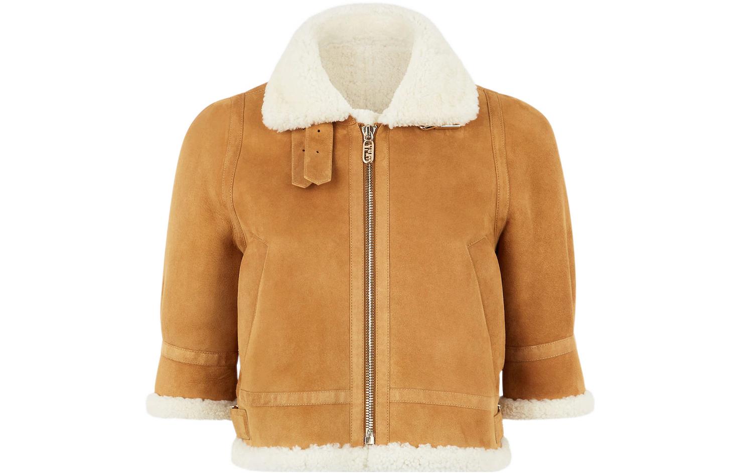 (Women) FENDI SS22  Brown Short Sleeve Leather Crop Top Jacket. FM5299AJA9F1HC4