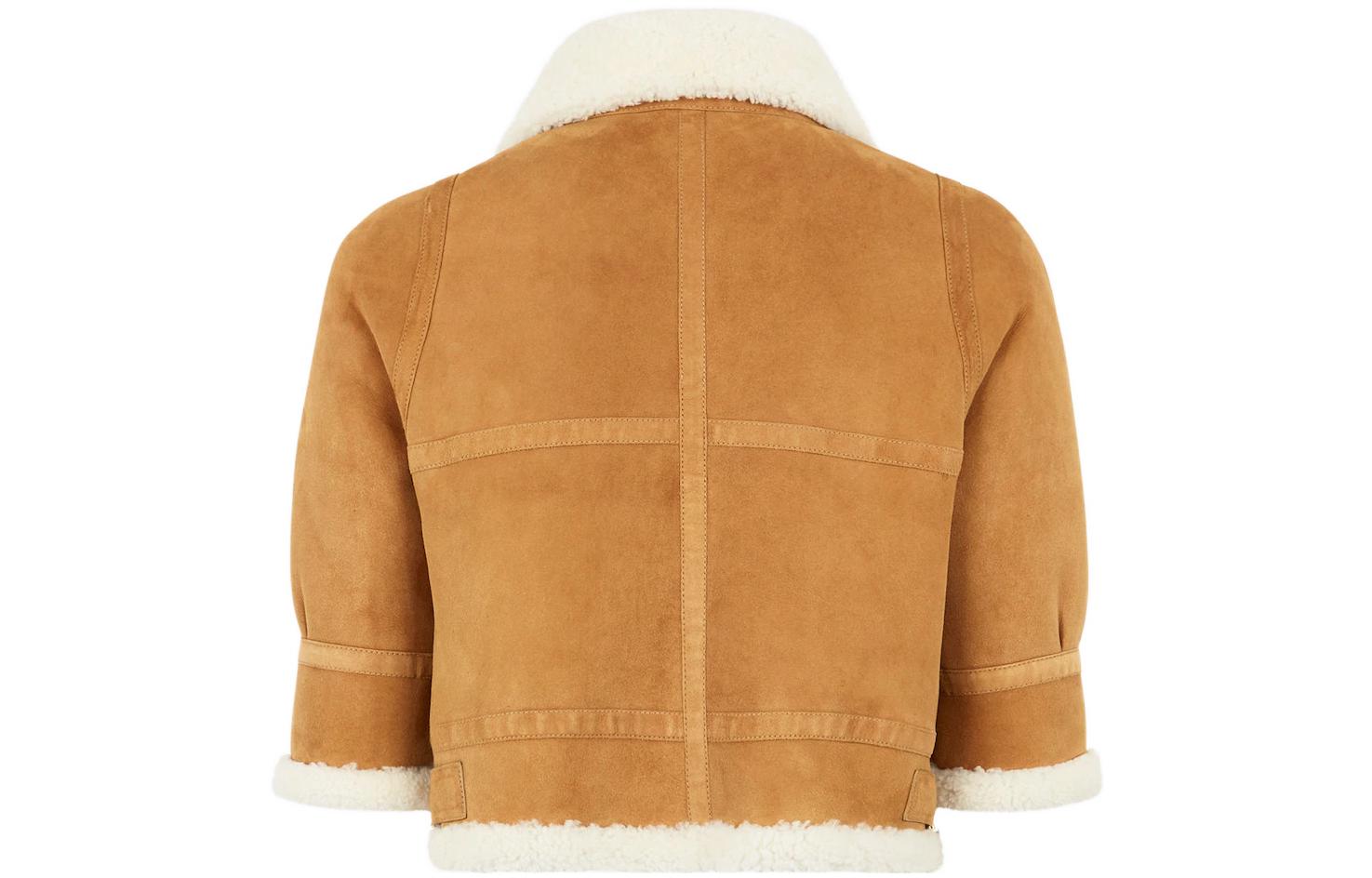 Lookbook (W) FENDI SS22 棕色短袖皮革短款夹克上衣. FM5299AJA9F1HC4