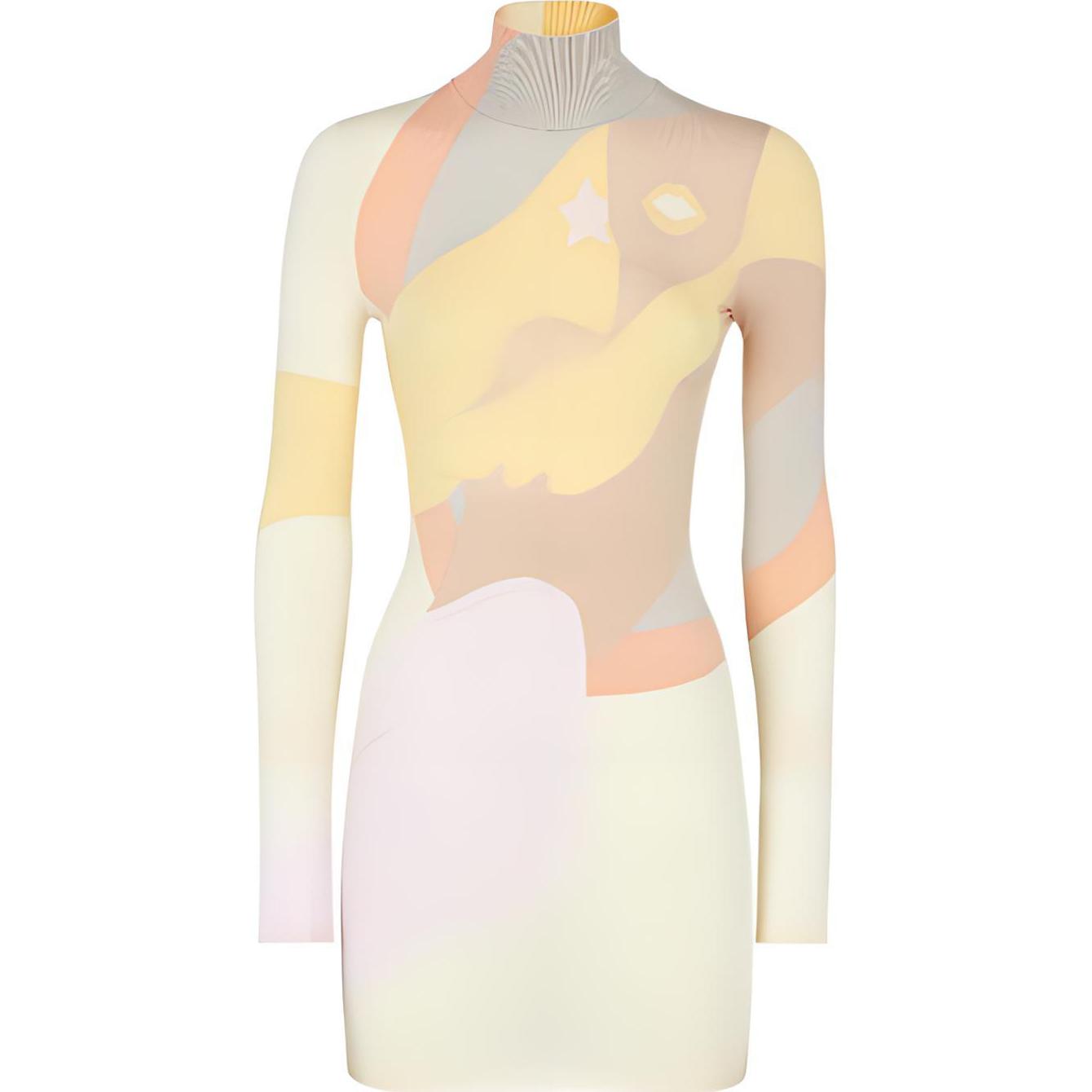 (Women) FENDI SS22  Cropped Long-Sleeve Ribbed Edge Dress Multicolor. FZD945AJTGF0W0H