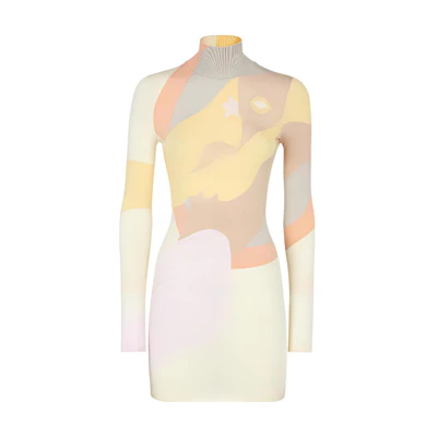 (Women) FENDI SS22 Cropped Long-Sleeve Ribbed Edge Dress Multicolor. FZD945AJTGF0W0H