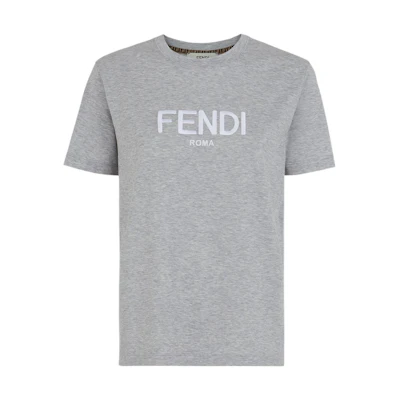 (Women) FENDI SS22 Grey Big Logo Crewneck Short Sleeve T-Shirt. FS7254ALCAF1IHH