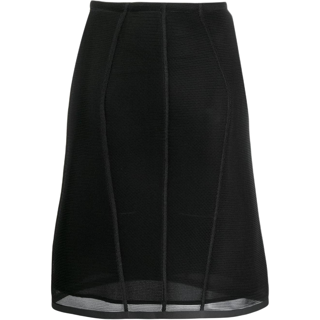(Women) FENDI SS22  High-Waisted Mesh Midi Skirt in Black. FQ7114A9ENF0GME