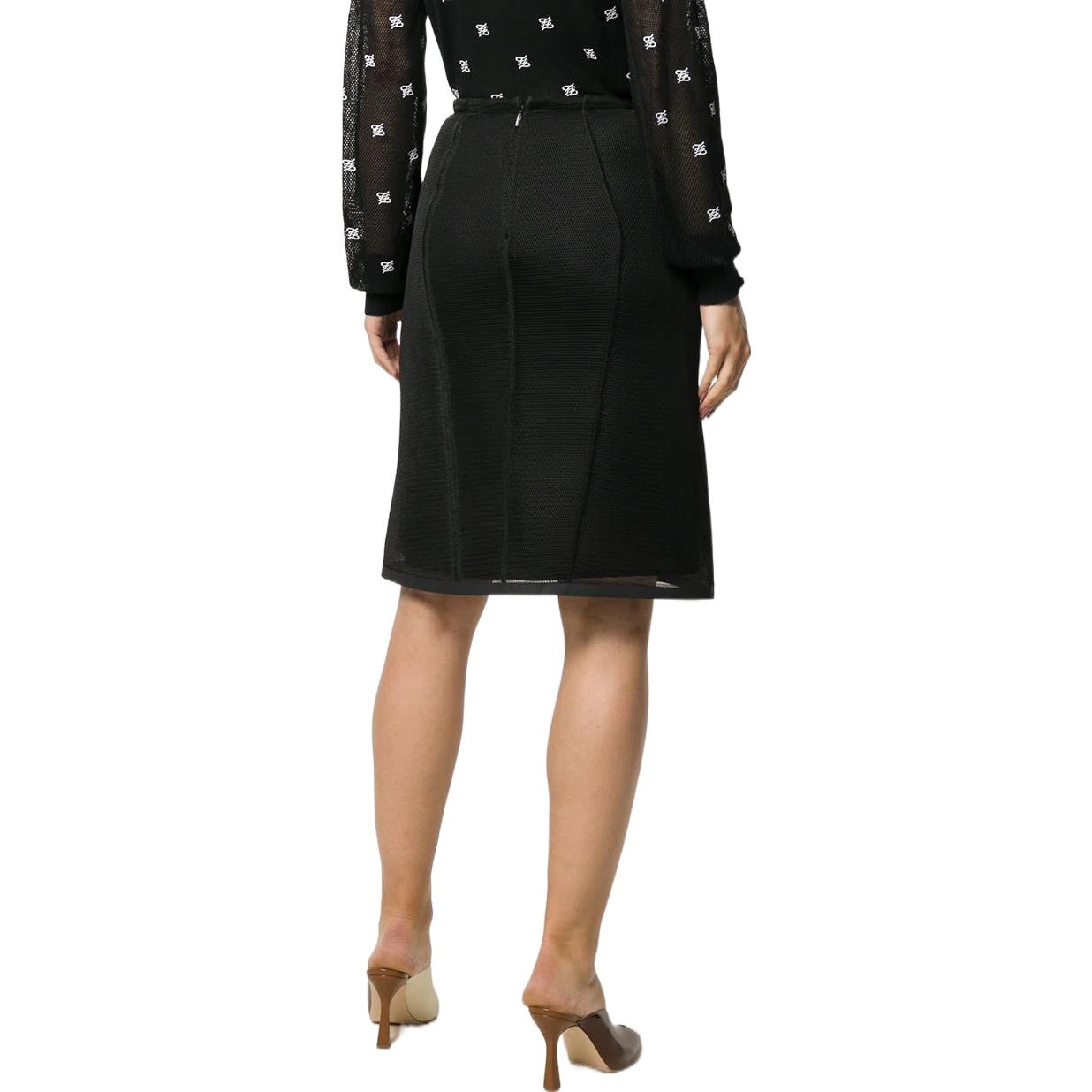 Shop (W) FENDI SS22 Falda Midi Mesh de Tiro Alto en Negro. FQ7114A9ENF0GME
