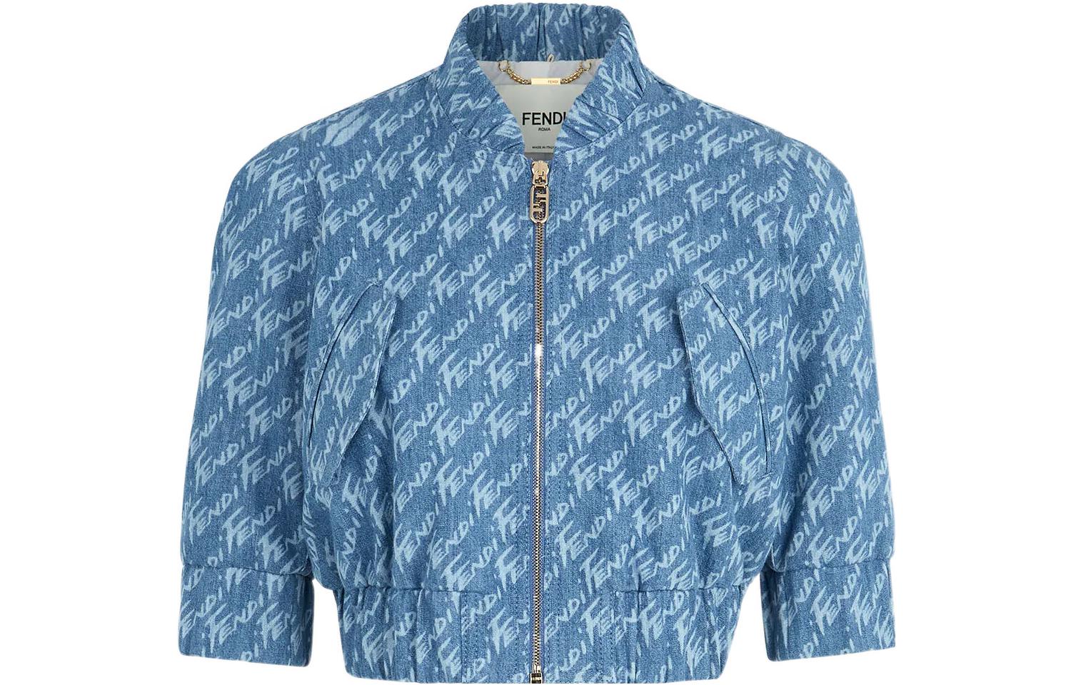 Order (W) FENDI SS22 浅蓝色满版Logo印花短款夹克. FLF671AJK2F1H3F