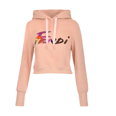 (Women) FENDI SS22 Pink Letter Print Pullover Sweatshirt. FS7516AJXFF11AS