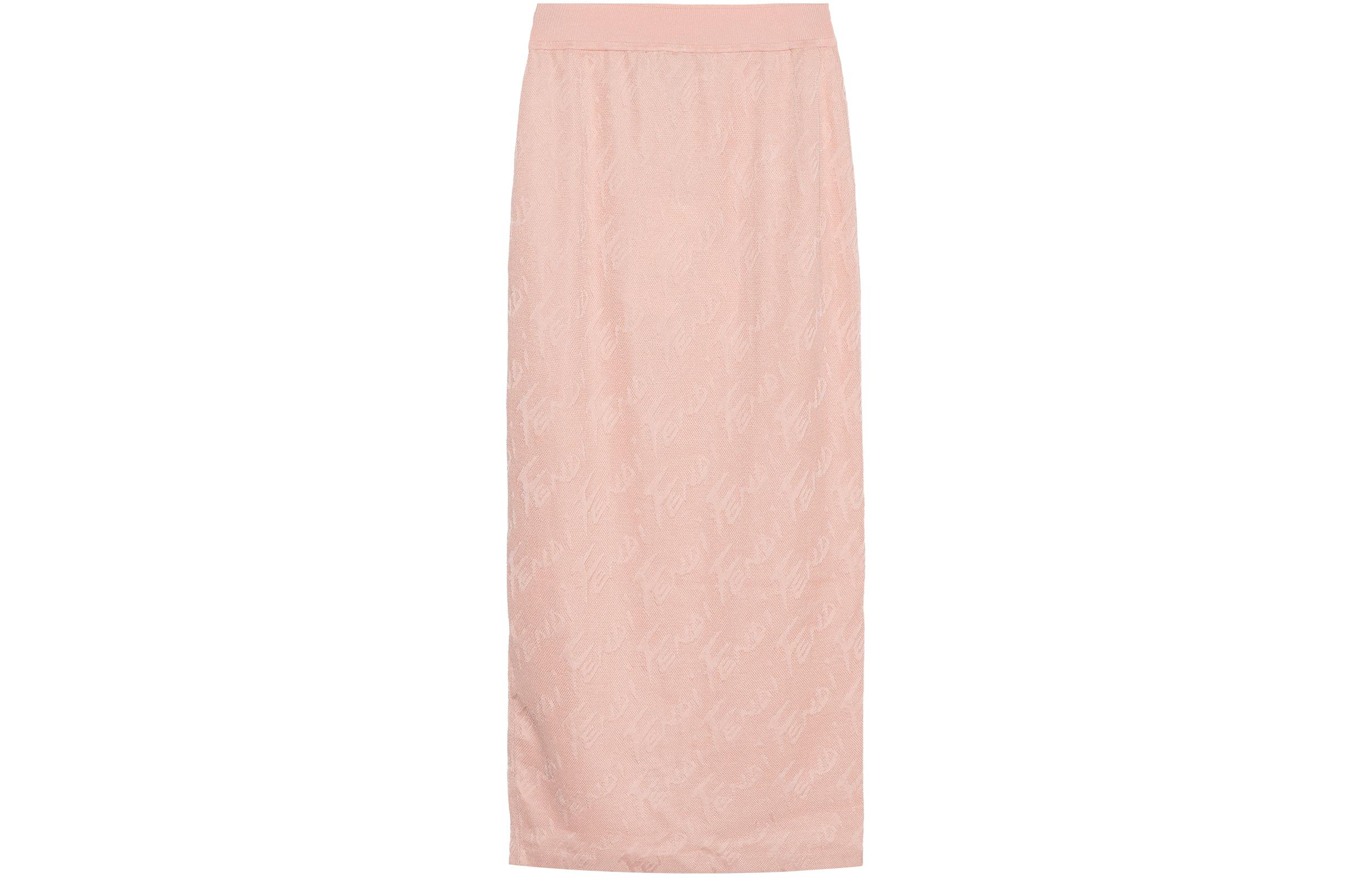 Lookbook (W) 펜디 SS22 핑크 로고 자카드 니트 미디 스커트 FZQ669AJFEF11AS