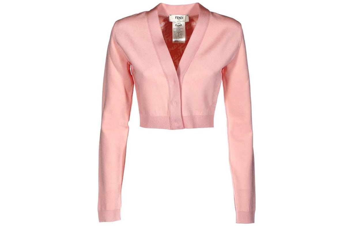 (Women) FENDI SS22  Solid Pink V-Neck Long Sleeve Knit Top. FZC941AJTHF11AS