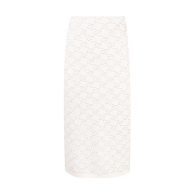 (Women) FENDI SS22 White High-Waisted Jacquard Logo Midi Skirt. FZQ643AHEDF1FLE