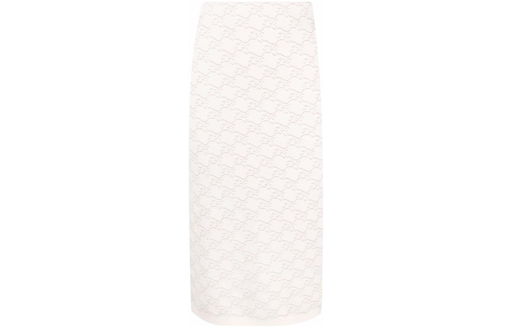 Order (W) FENDI SS22 Falda Midi Blanca de Jacquard con Logo y Talle Alto. FZQ643AHEDF1FLE