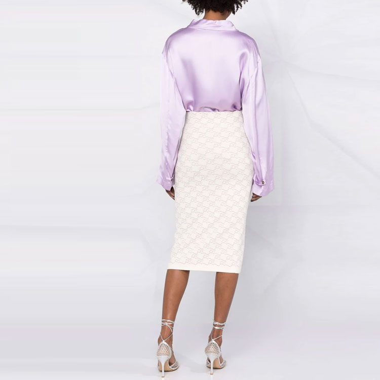 Shop (W) FENDI SS22 Falda Midi Blanca de Jacquard con Logo y Talle Alto. FZQ643AHEDF1FLE