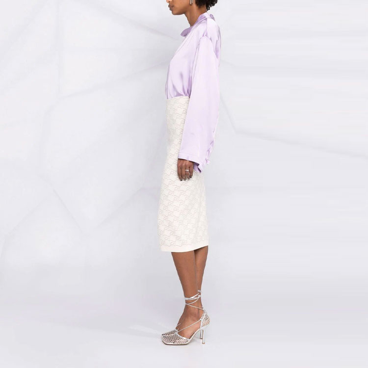 Purchase (W) FENDI SS22 Falda Midi Blanca de Jacquard con Logo y Talle Alto. FZQ643AHEDF1FLE