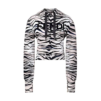 (Women) FENDI SS22 Contrast Tiger Print Cotton Hoodie Women’s White. FS7516AIE1F03N9