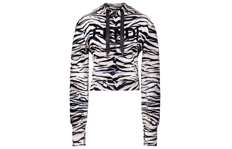 Order (W) FENDI SS22 Baju Hoodie Kapas Putih Corak Harimau Wanita. FS7516AIE1F03N9