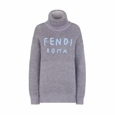 (Women) FENDI SS22 Letter Pattern Embroidered Pullover Sweater Grey FZX761AIKAF0HH3