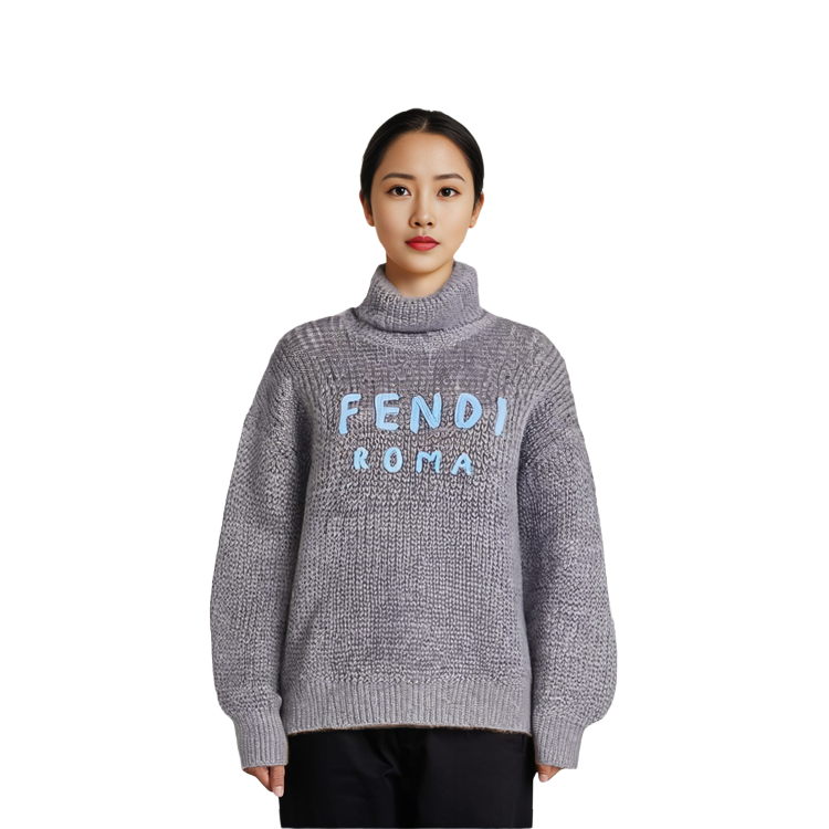 Shop (W) 芬迪 SS22 字母图案刺绣灰色套头毛衣 FZX761AIKAF0HH3